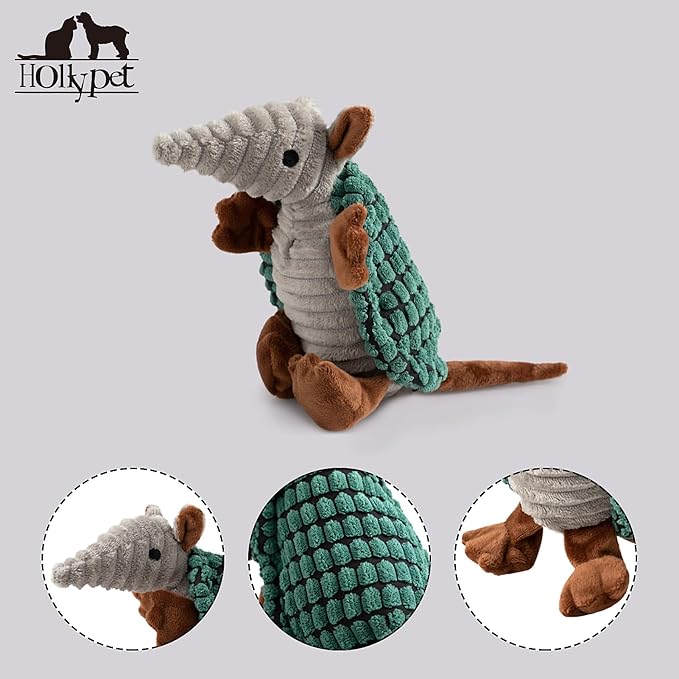 Hollypet Plush Dog Squeaky Toy Stuffed Armadillo Animal Pet Puppy Chew Toys - Image 3