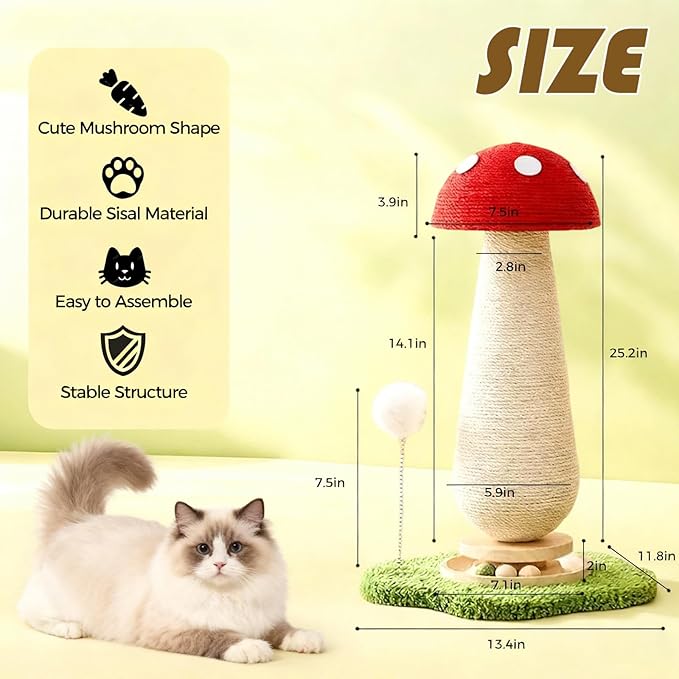 Mushroom Cat Scratcher Tower, Interactive Ball Track Spring Ball Cat Scratching - Image 5