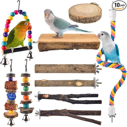 Bissap 10 PCS Bird Chew Toys, Parakeet Natural Wood Parrot Hanging Cage Toy by Bissap
