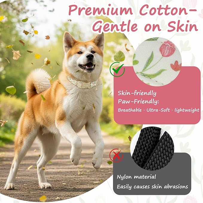Dog Collar with Tulip Patterns, Spring Summer Collection Dog Collar with - Image 4