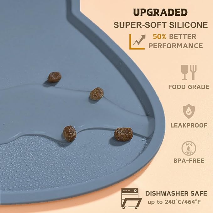 Cat Food Mat, Silicone Non Slip Dog Bowl Mat Waterproof Cat Feeding Mat Stop - Image 3