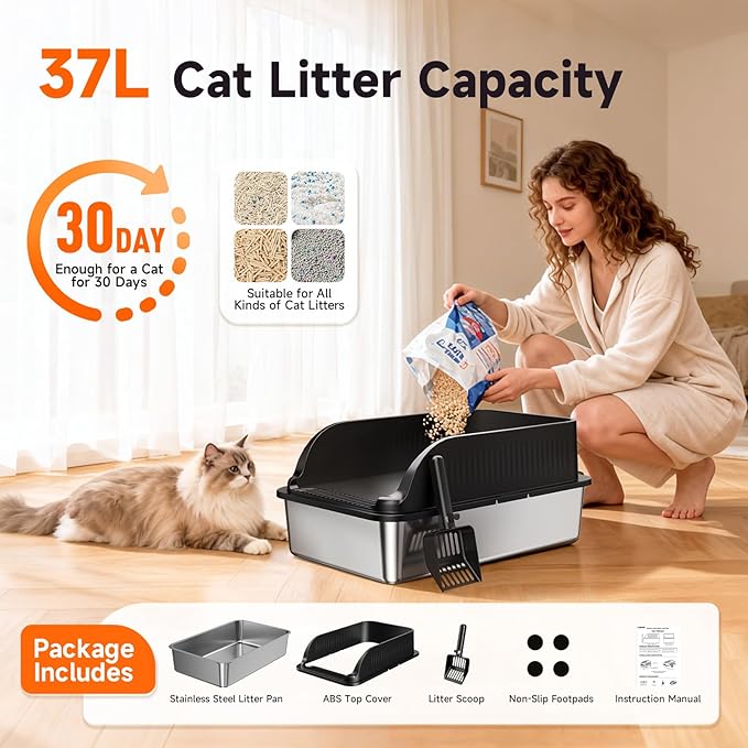 Stainless Steel Litter Box, XL Metal Litter Box - Image 8