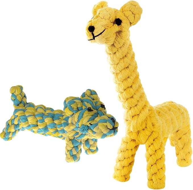 SunGrow Giraffe Cotton Knot Puppy & Ferret Ropes, Handwoven Chew Items by SunGrow
