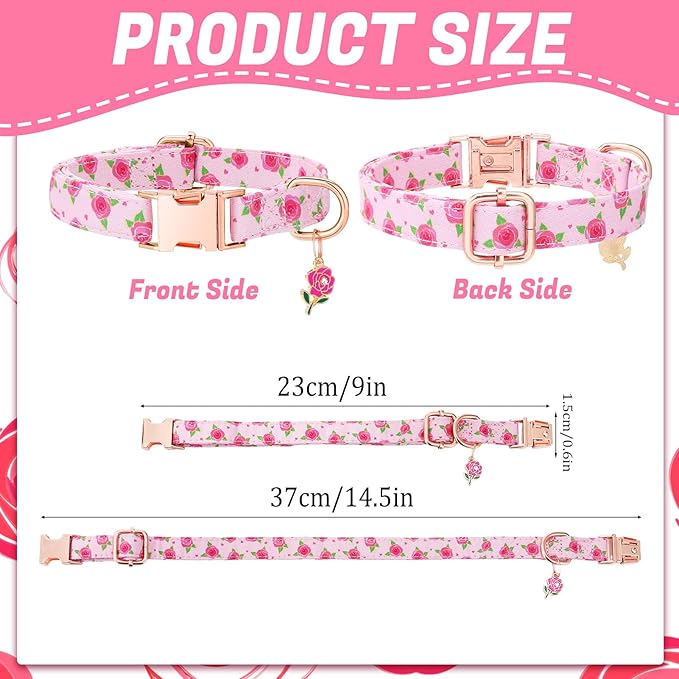 3 Pack Floral Dog Collars for Small Dogs Rose Flower Dog Collars - Image 2
