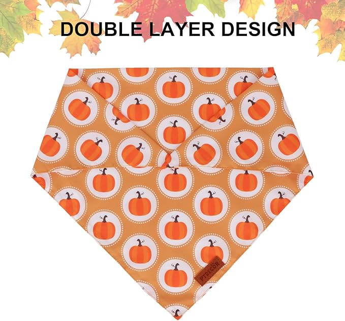 PTDECOR Thanksgiving Fall Dog Bandanas, Turkey Pumpkin Design Reversible - Image 5