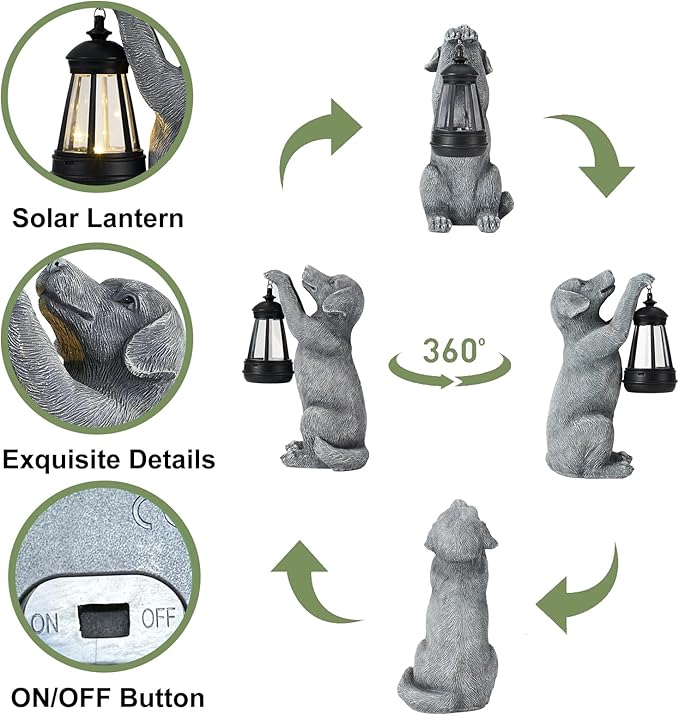 Solar Dog Outdoor Statue with Lantern – Garden Dog Figurines - Image 7