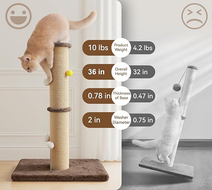 5-Inch Thick Sisal Cat Scratching Post, Durable Cat Scratcher - Image 3