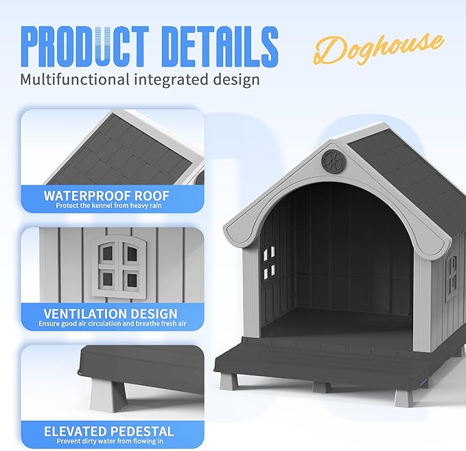 DRATO Large Dog House Outdoor Indoor, Sturdy Plastic Waterproof Doghouse - Image 3