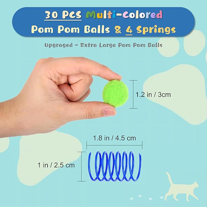 30 Pcs Premium Silent Cat Pom Pom Balls, Interactive Lightweight Assorted - Image 5