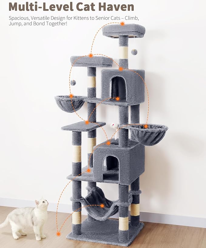 AMHANCIBLE 70 Inch Cat Tree for Large Cats, Tall Heavy Duty Kitty Playhouse - Image 5