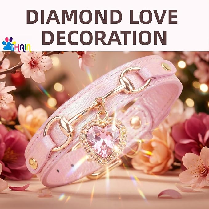 THAIN Fashion Dog Collar with Bling Diamonds & Heart Charm – 5 Holes Adjustable - Image 3