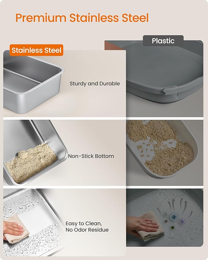 Feandrea Stainless Steel Cat Litter Box - Image 3