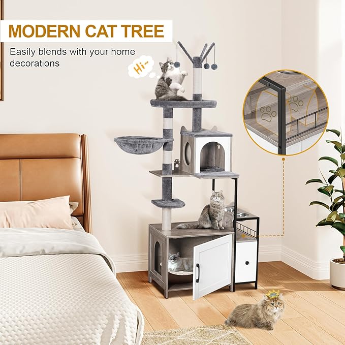 Snughome Cat Tree with Litter Box Enclosure, 3-in-1 Modern Cat Tower - Image 6