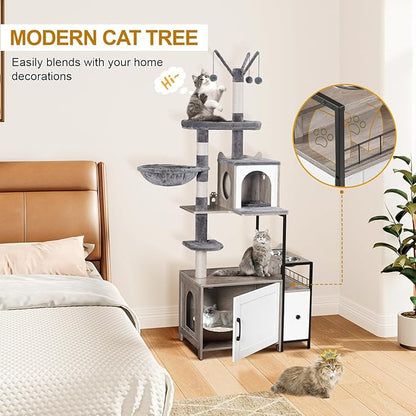 Snughome Cat Tree with Litter Box Enclosure, 3-in-1 Modern Cat Tower - Image 6