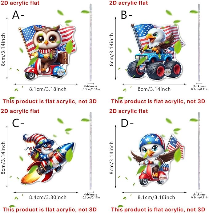 4 Pcs 4th of July Ornaments for Tree Independence Day 2D Acrylic Patriotic - Image 4
