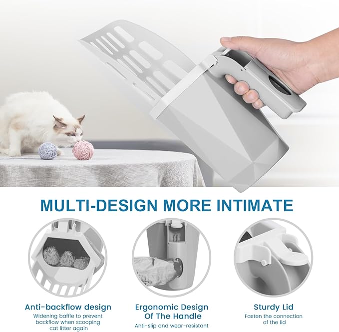 Cat Litter Scooper with Holder Kitty Litter Scoop with Waste Can and 150 Refill - Image 5