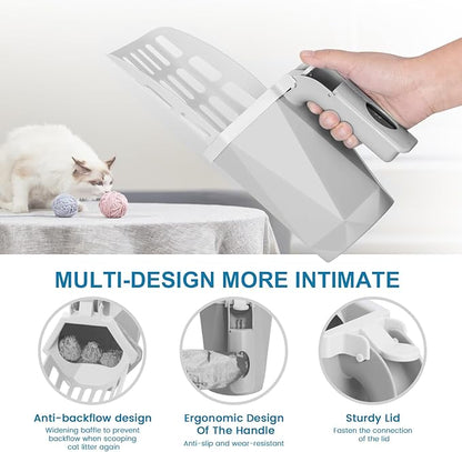 Cat Litter Scooper with Holder Kitty Litter Scoop with Waste Can and 150 Refill - Image 5