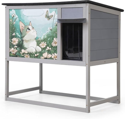Insulated Outdoor Cat House Weatherproof Elevated Feral Cat Shelter Summer Cool - Image 9