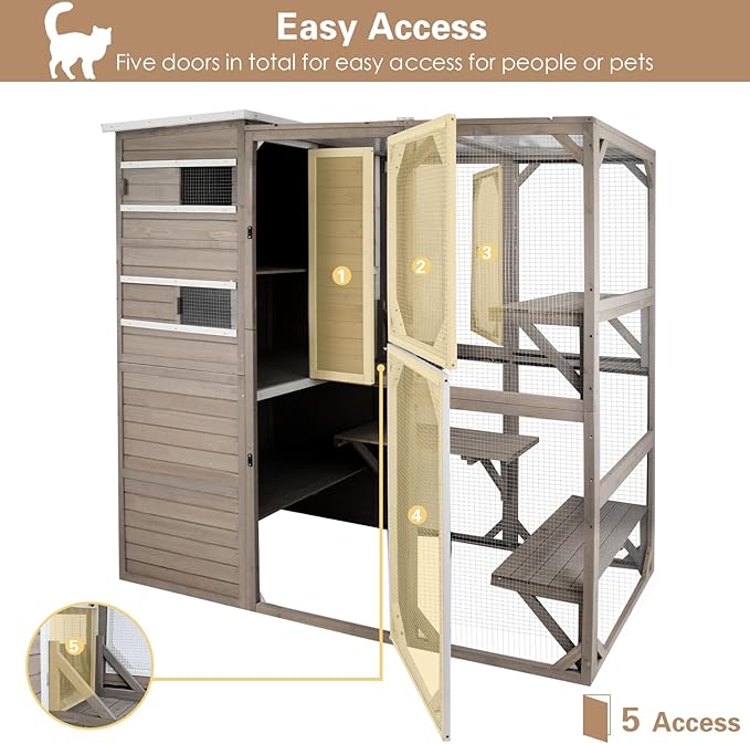 Ketive Catio Outdoor Cat Enclosure, Large Cat House Cat Cage Condo Indoor - Image 5