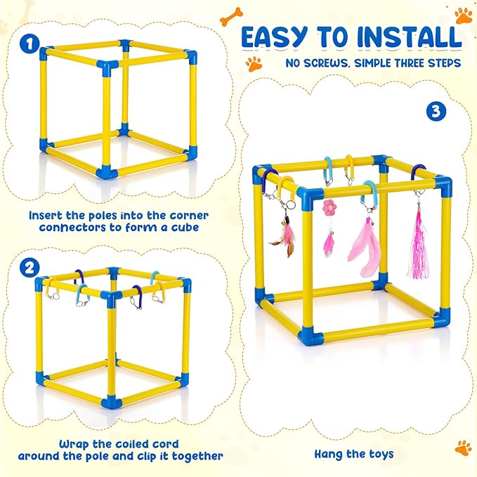 Hoteam Cat Play Gym with 6 Hanging Interactive Toys & 4 Cat Toys Hammock Cats - Image 6