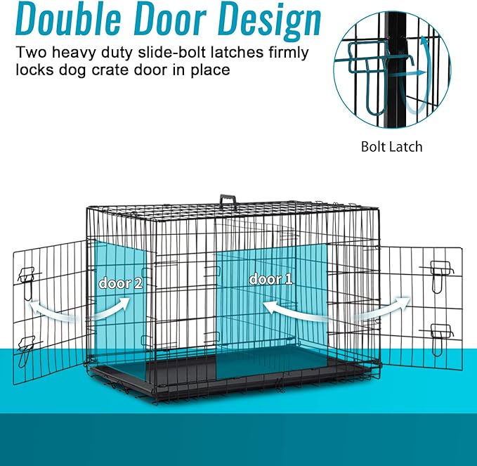 FDW 24-Inch Dog Crate for Small Dogs, Double Door Folding Metal Wire Pet Kennel - Image 3