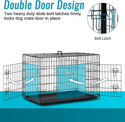 FDW 24-Inch Dog Crate for Small Dogs, Double Door Folding Metal Wire Pet Kennel - Image 3