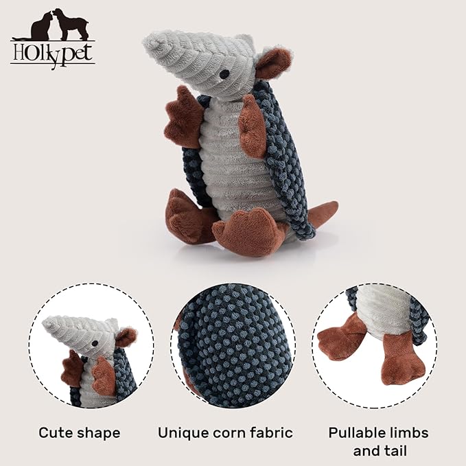 Hollypet Plush Dog Squeaky Toy Stuffed Armadillo Animal Pet Puppy Chew Toys - Image 3