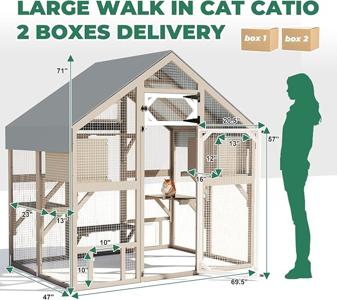 71" H Catio Outdoor Cat Enclosure Weatherproof, Large Walk-in Cat House - Image 2