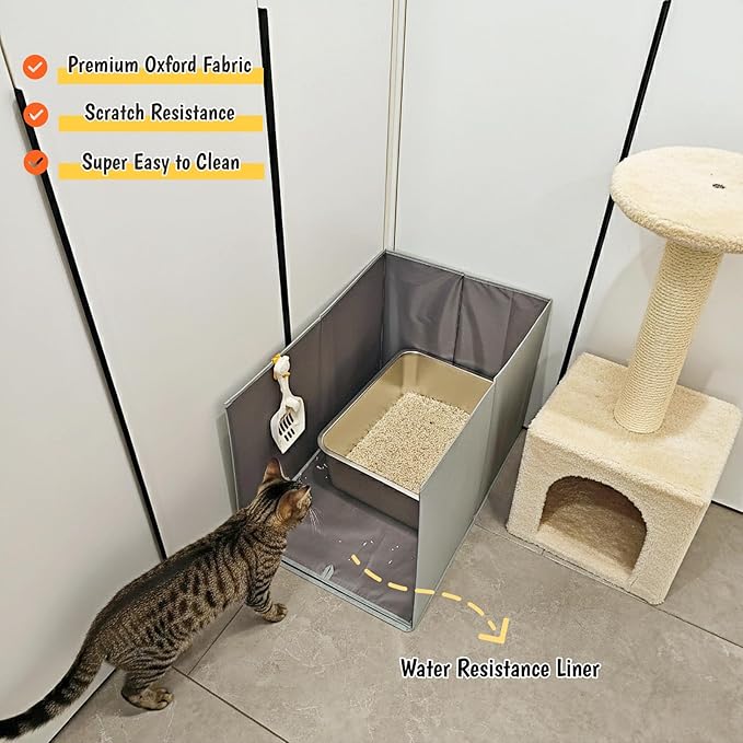 Extra Large Cat Litter Box Enclosure, Open Top High Sided Splash Guard - Image 4