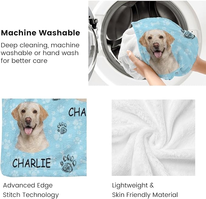 Personalized Dog Blankets with Name Photos, Custom Paw Print Blanket - Image 6