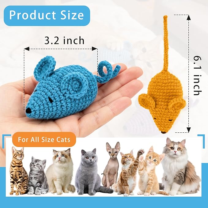 Retro Shaw Catnip Toys Crochet Mice Cat Toys, Stuffed - Image 7
