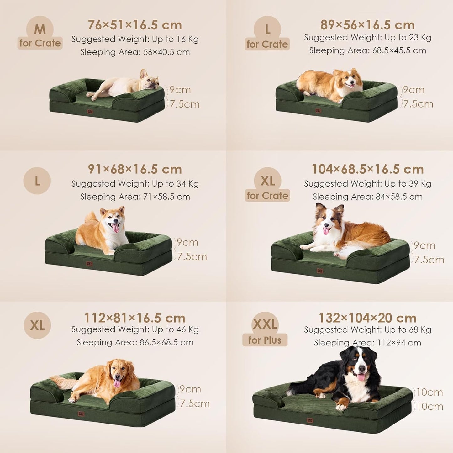 EHEYCIGA Orthopedic Dog Bed for Medium Dogs, Waterproof Memory Foam Medium Dog Beds with Sides, Non-Slip Bottom and Egg-Crate Foam Pet Couch Bed with Washable Removable Cover, Dark Green