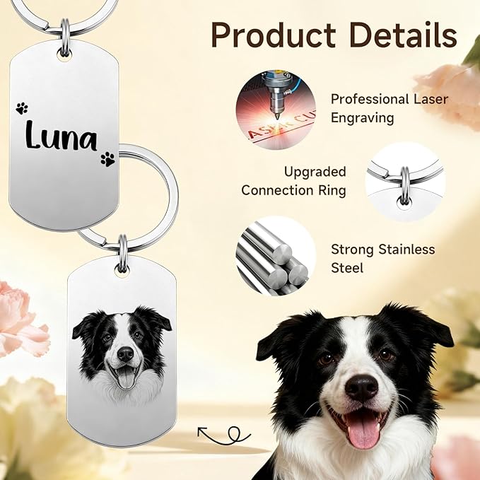 Custom Dog or Cat Portrait Keychain, Personalized Photo Engraved Keychains - Image 5