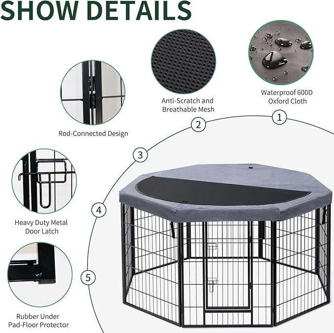 PETIME Dog Playpen, Metal Exercise Puppy Pen Heavy Duty Kennels Yard Fence - Image 2