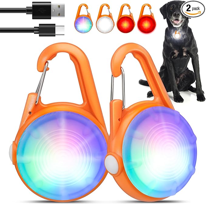 2Pack Dog Lights for Night Walking Dog Collar Light Clip on Rechargeable Glow by POEEY