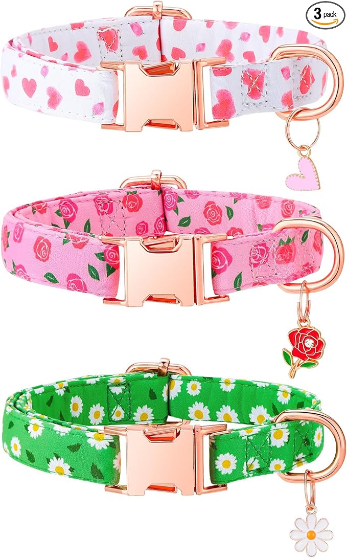 3 Pack Floral Dog Collars for Medium Dogs Pink Dog Collar by Guiqulai
