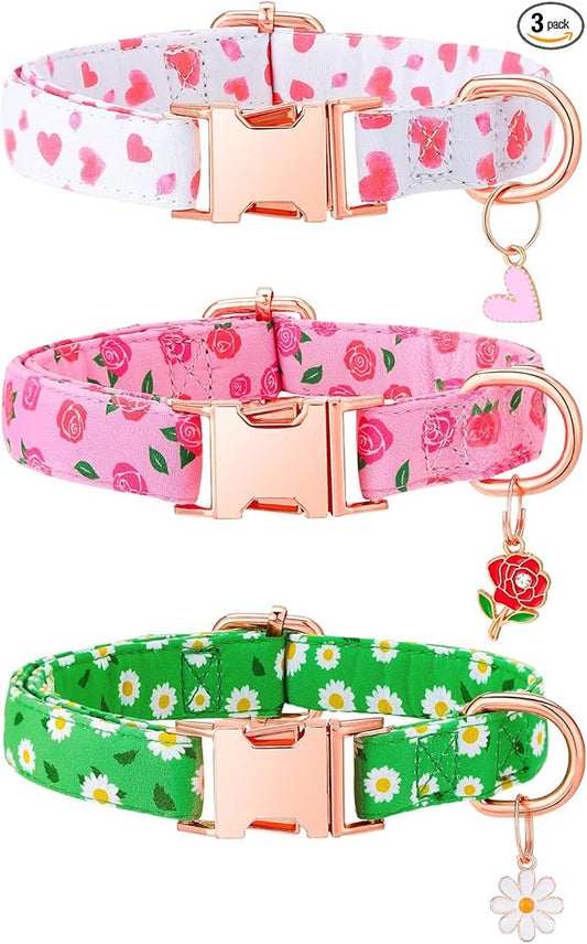 3 Pack Floral Dog Collars for Medium Dogs Pink Dog Collar by Guiqulai