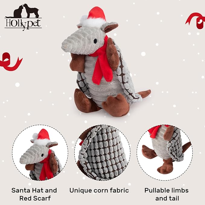 Hollypet Plush Dog Squeaky Toy Stuffed Armadillo Animal Pet Puppy Chew Toys - Image 3