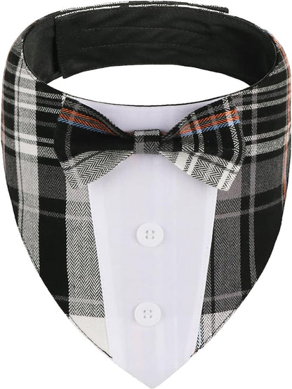 ADOGGYGO Black Dog Tuxedo Bandana, Plaid Bow Tie Collar, Adjustable Black Plaid by ADOGGYGO