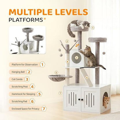 VINGLI Cat Tree Tower with Litter Box, Cat Tower wih Scratching Posts, Houses - Image 4