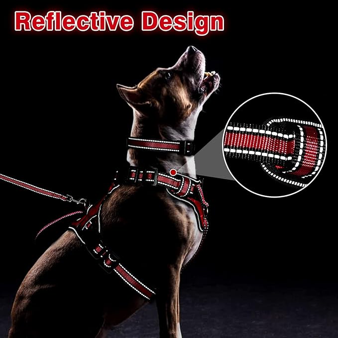 WINSEE Pet Harness Collar and Leash Set, All-in-one Reflective Dog Harness No - Image 5