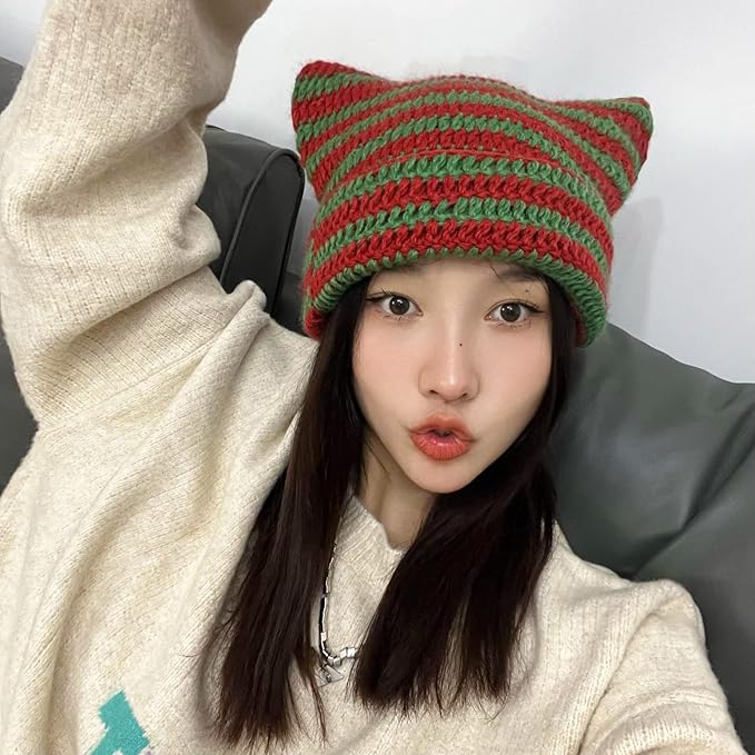 Crochet Hats for Women Cat Beanie Vintage Beanies Women Fox Hat Grunge - Image 5