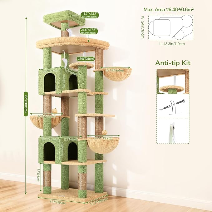 Globlazer Extra Large Cactus Cat Tree Tower, 82in Tall Heavy Duty Cat Tree - Image 6
