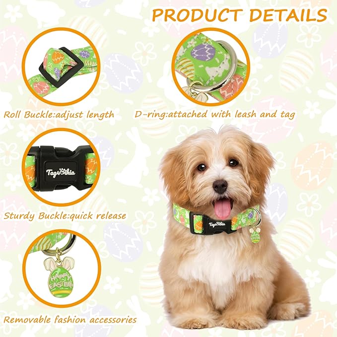 Easter Dog Collar with Cute Easter Bunny & Eggs Patterns, Extra Small Green Dog - Image 3