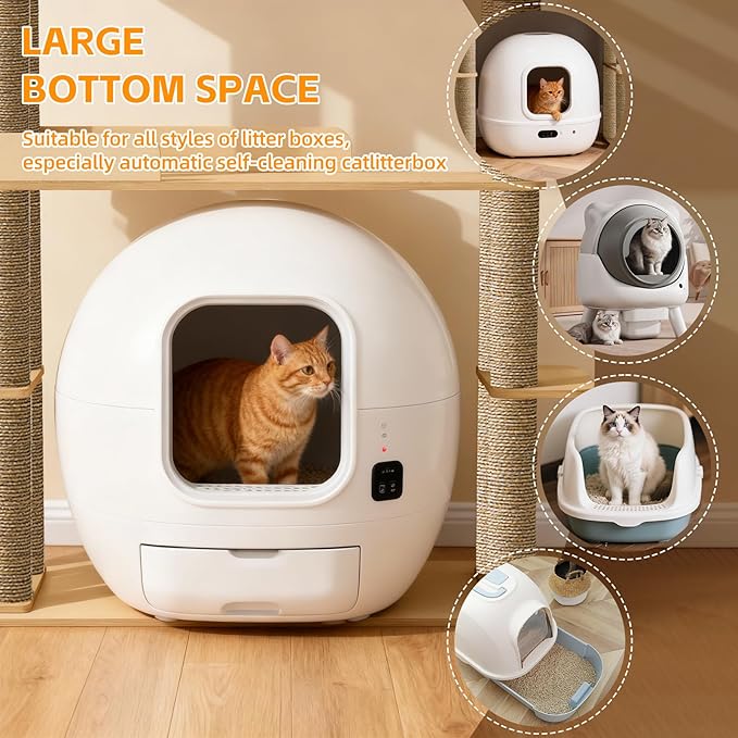 Wood Cat Tree for Automatic Litter Box, 60.2 Inch Tall Modern Cat Tree Tower - Image 4