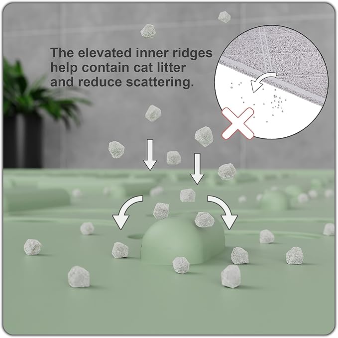 OHMO Cat Litter Mat Large Trapping Mat Premium Silicone Rubber 31.5x23.6 Sage - Image 3