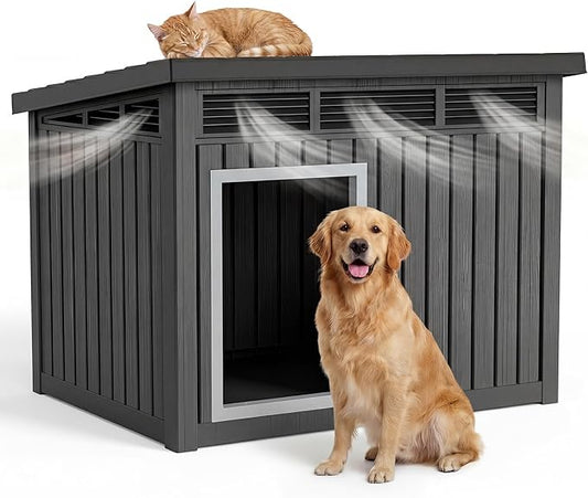 DRATO Large Dog House, Weatherproof Resin Large Dog House Outdoor by DRATOprovidesawarmandcozy
