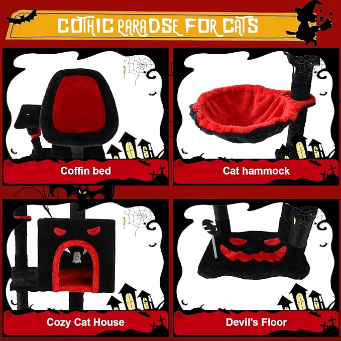Gothic Cat Tree for Indoor Cats Large Adult, 40.5" Goth Cat Trees Tower - Image 4