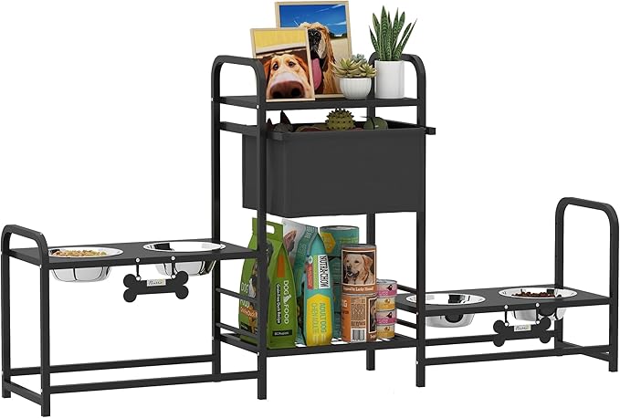 PawHut Dog Bowl Stand with 2 Feeding Stations, 3 Adjustable Heights, Elevated by PawHut