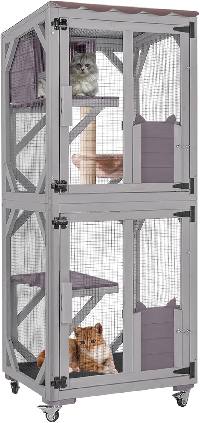 Cat Catio Outdoor Cat Enclosures Movable Cat House on Exercise Wheels Cat Cage by JQC